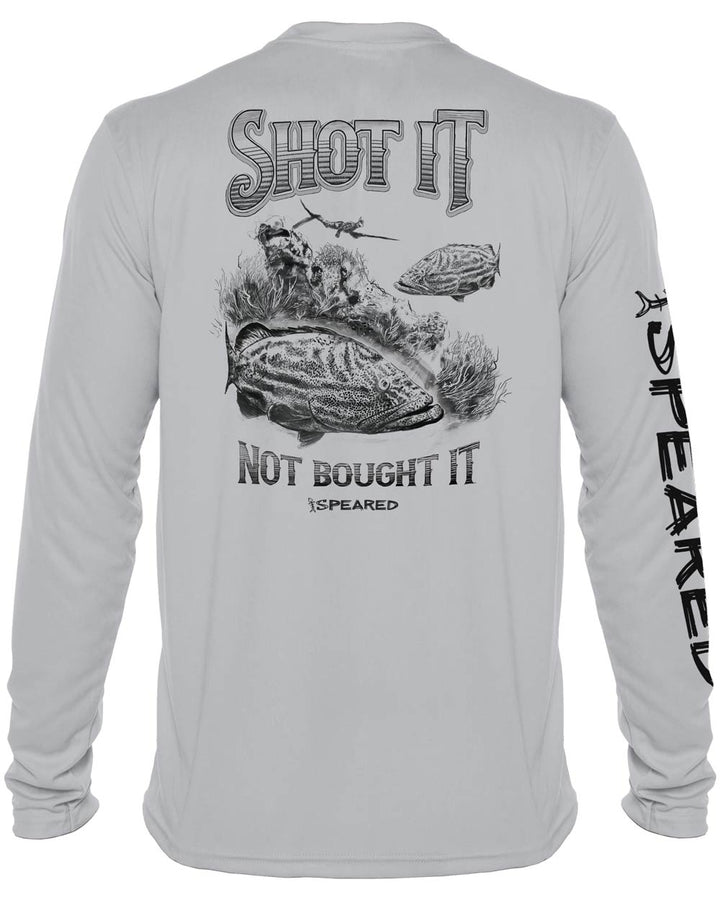 Shot It Not Bought It Gag Grouper: Long Sleeve UV UPF 50+ Protection T-Shirt: Gray - Back