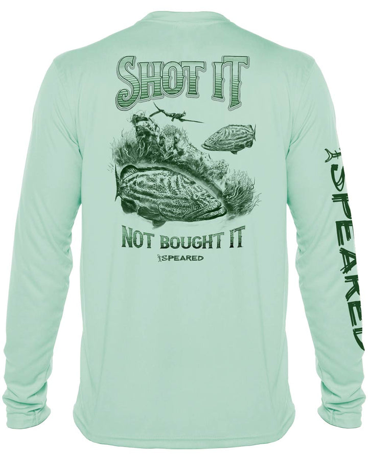 Shot It Not Bought It Gag Grouper: Long Sleeve UV UPF 50+ Protection T-Shirt: Seagreen - Back