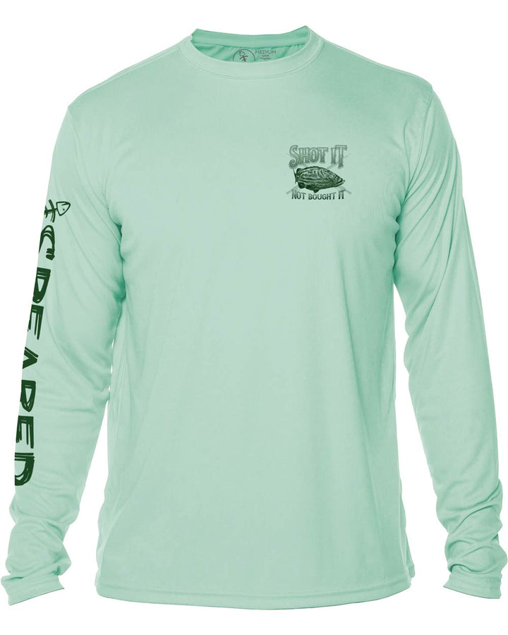 Shot It Not Bought It Gag Grouper: Long Sleeve UV UPF 50+ Protection T-Shirt: Seagreen - Front