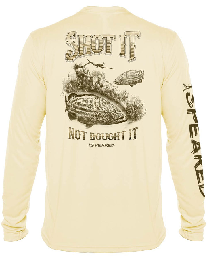 Shot It Not Bought It Gag Grouper: Long Sleeve UV UPF 50+ Protection T-Shirt: Yellow - Back