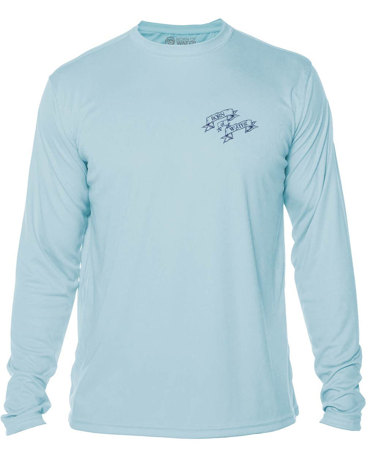 Skull & Spearguns: Spearfishing Shirt: Mens Long Sleeve UV UPF 50+ Protection T-Shirt: Lt Blue - Front