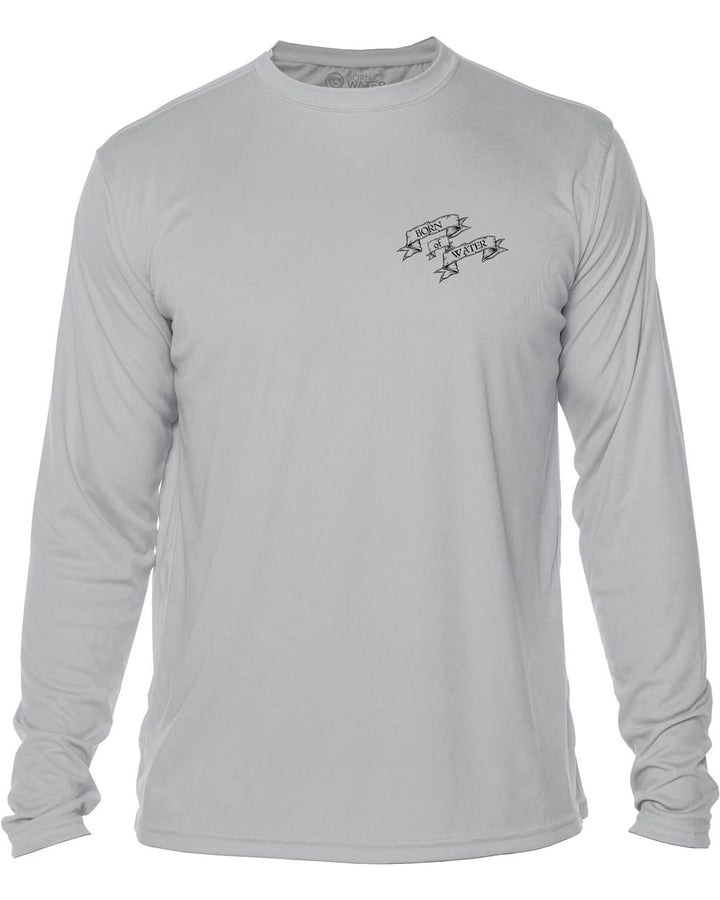 Skull & Spearguns: Spearfishing Shirt: Mens Long Sleeve UV UPF 50+ Protection T-Shirt: Gray - Front