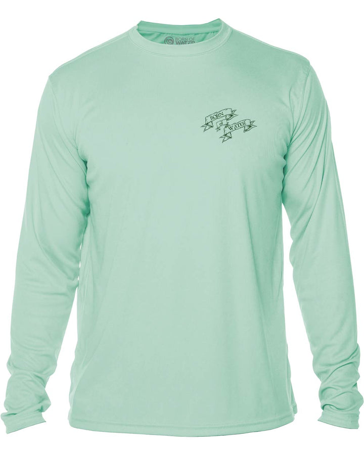 Skull & Spearguns: Spearfishing Shirt: Mens Long Sleeve UV UPF 50+ Protection T-Shirt: Seagreen - Front