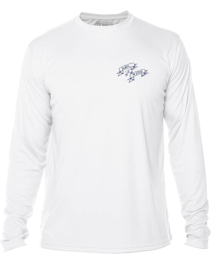 Skull & Spearguns: Spearfishing Shirt: Mens Long Sleeve UV UPF 50+ Protection T-Shirt:  White - Front