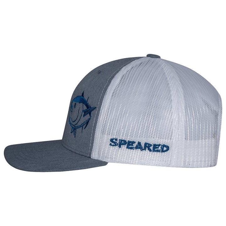 Speared Bluefin Tuna Trucker Hat: Heather Gray/White - Side