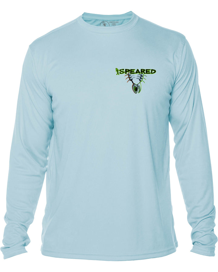 Voodoo Witch Doctor Spearfishing: UV UPF 50+ Protection Shirt: Lt Blue - Front