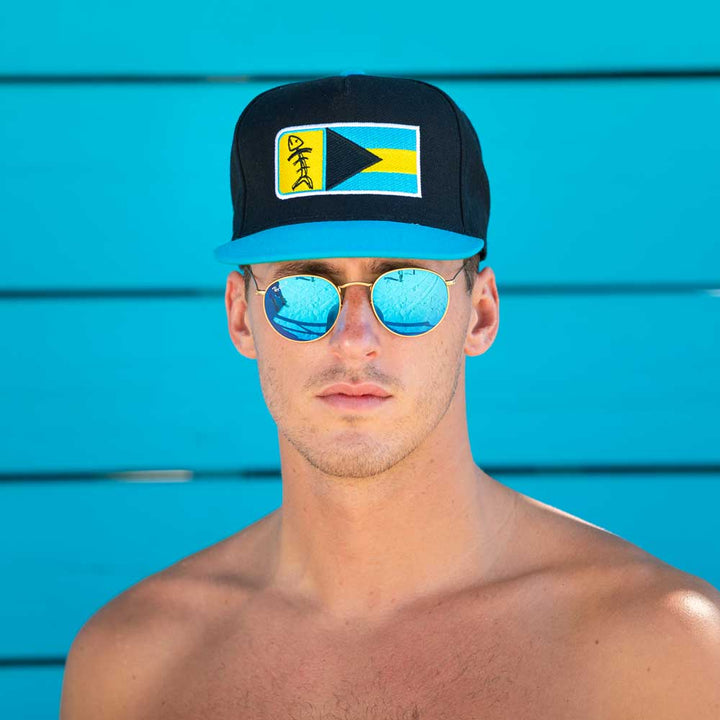 Speared Bahamas Flag Hat: Teal Blue Bill - Beach
