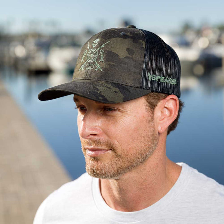 Spearfishing - Bullseye Trucker Hat - Camo - Dock