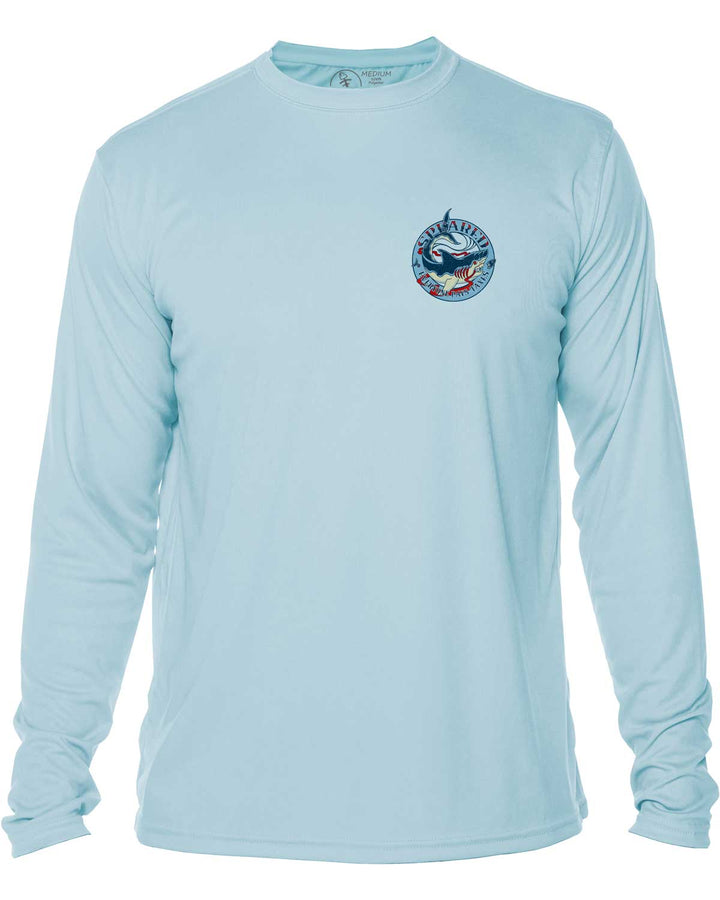 Everyone Pays Taxes Spearfishing: UV UPF 50+ Sun Protection Shirt: Lt. Blue - Front