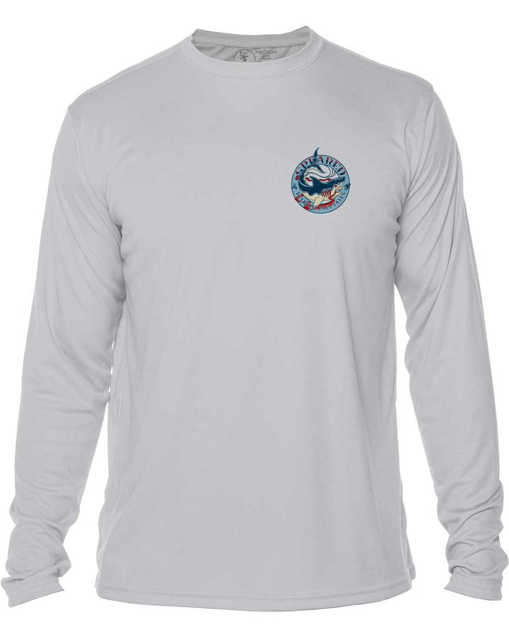 Everyone Pays Taxes Spearfishing: UV UPF 50+ Sun Protection Shirt: Gray - Front