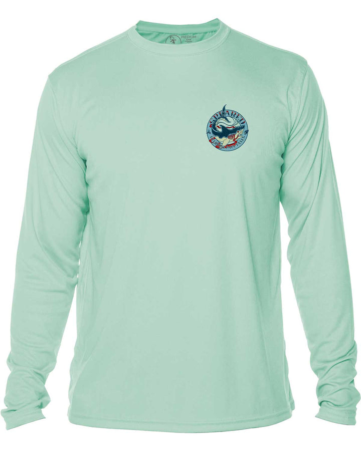Everyone Pays Taxes Spearfishing: UV UPF 50+ Sun Protection Shirt: Seagreen - Front