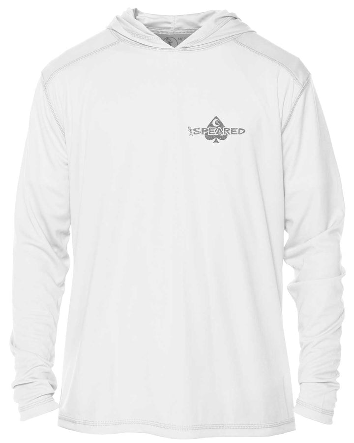 Gearhead Skull Spearfishing: UV UPF 50+ Sun Protection Hoodie: White - Front