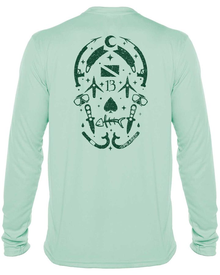 Gearhead Skull Spearfishing: UV UPF 50+ Sun Protection Shirt Down: Seagreen - Back
