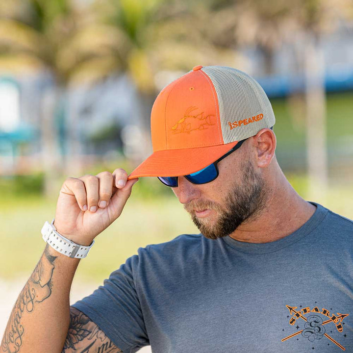 Spearfishing - hogfish Trucker Hat - Orange/Khaki - Beach