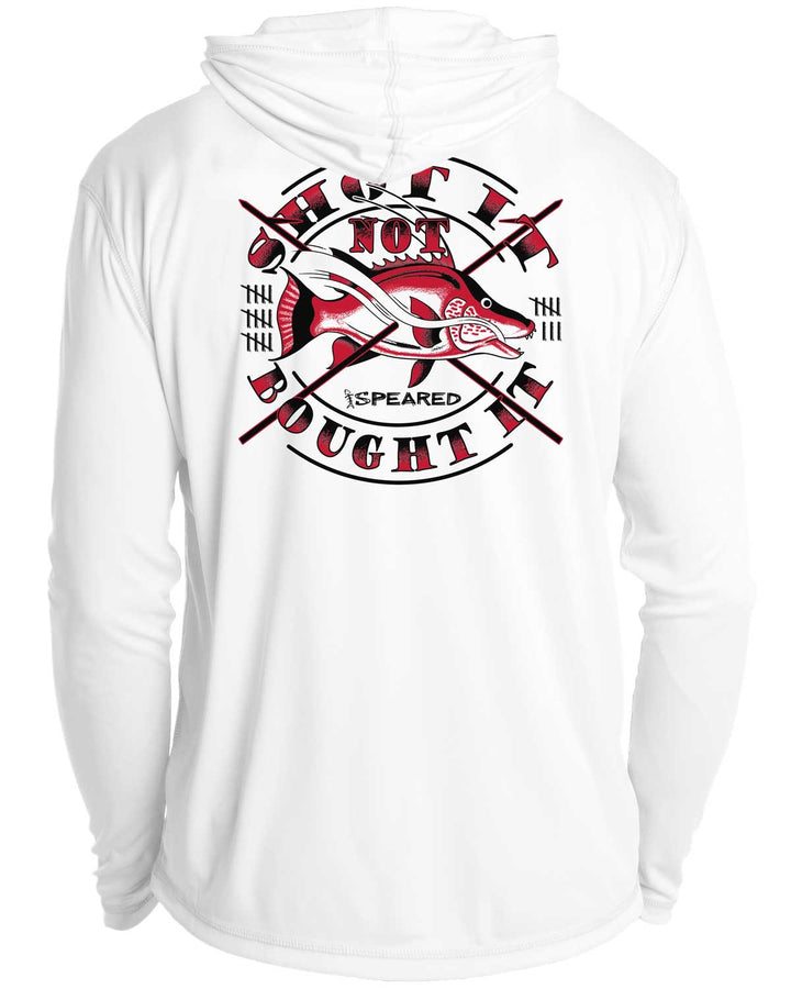 Hogfish: Shot It Not Bought It: UV UPF 50+ Sun Protection Hoodie Up: White - Back