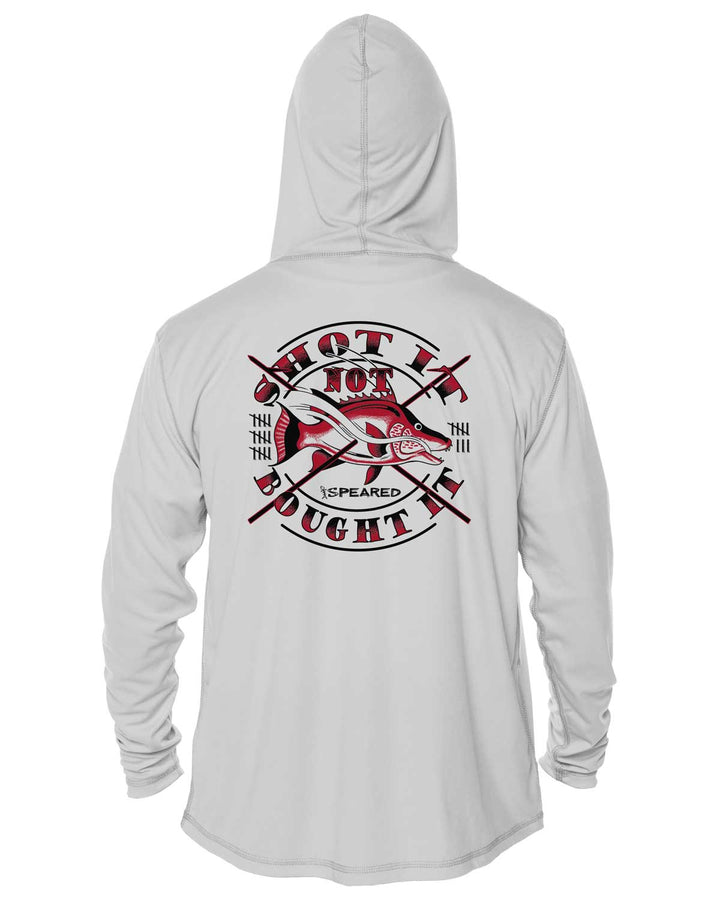 Hogfish: Shot It Not Bought It: UV UPF 50+ Sun Protection Hoodie Up: Gray - Back