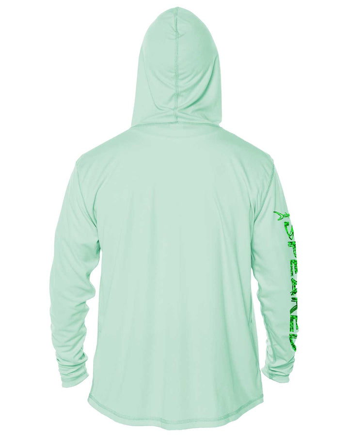 Hogfish Camo: UV UPF 50+ Sun Protection Hoodie Up: Seagreen - Back