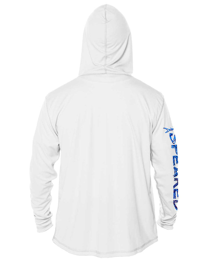 Hogfish Camo: UV UPF 50+ Sun Protection Hoodie Up: White - Back