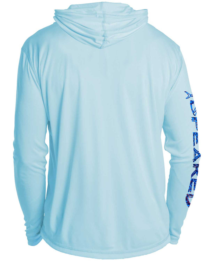 Hogfish Camo: UV UPF 50+ Sun Protection Hoodie Down: Lt Blue - Back