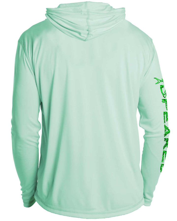Hogfish Camo: UV UPF 50+ Sun Protection Hoodie Down: Seagreen - Back