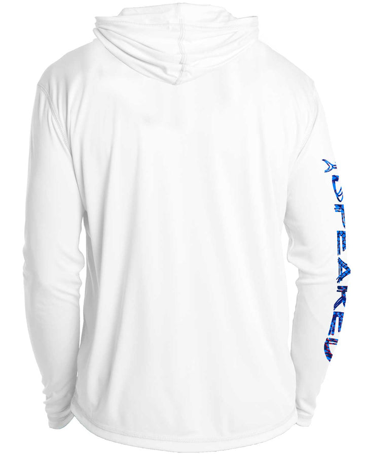 Hogfish Camo: UV UPF 50+ Sun Protection Hoodie Down: White - Back