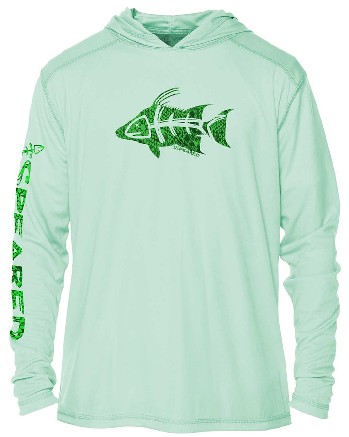 Hogfish Camo: UV UPF 50+ Sun Protection Hoodie: Seagreen - Front