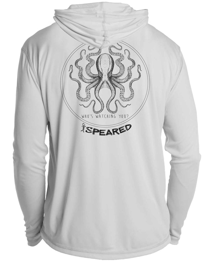 Kraken Spearfishing: UV UPF 50+ Sun Protection Hoodie Down: Gray - Back