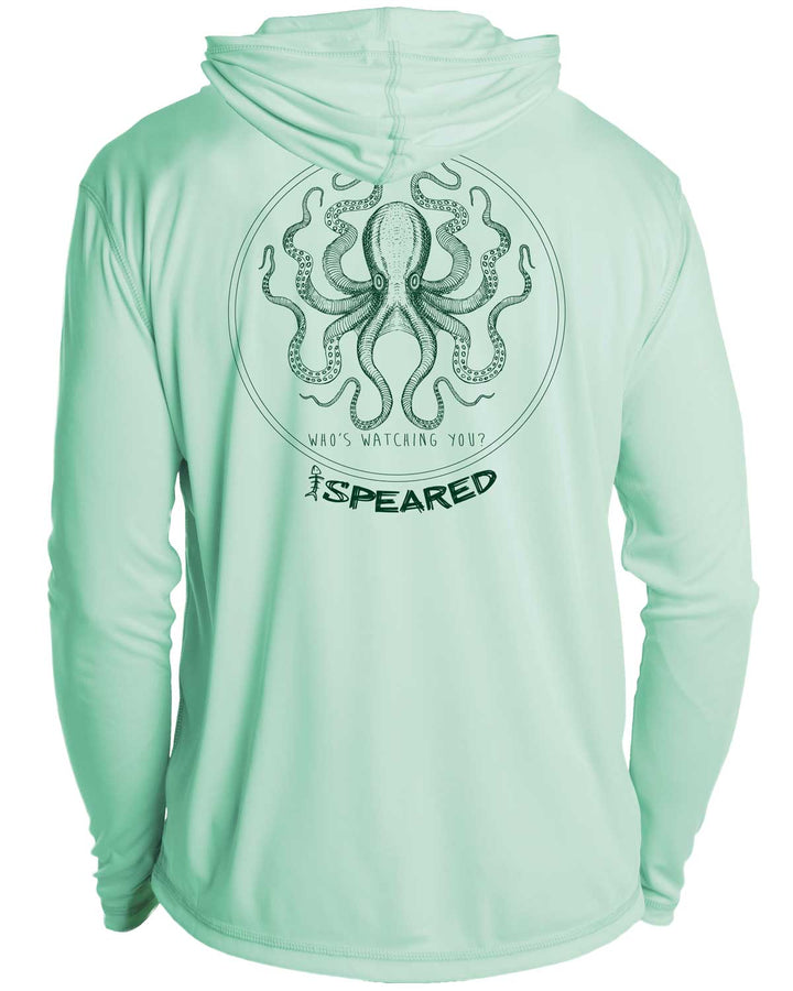 Kraken Spearfishing: UV UPF 50+ Sun Protection Hoodie Down: Seagreen - Back