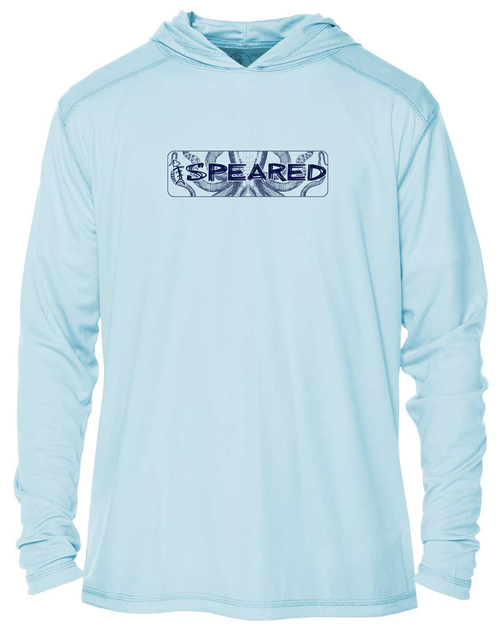 Kraken Spearfishing: UV UPF 50+ Sun Protection Hoodie: Lt. Blue - Front