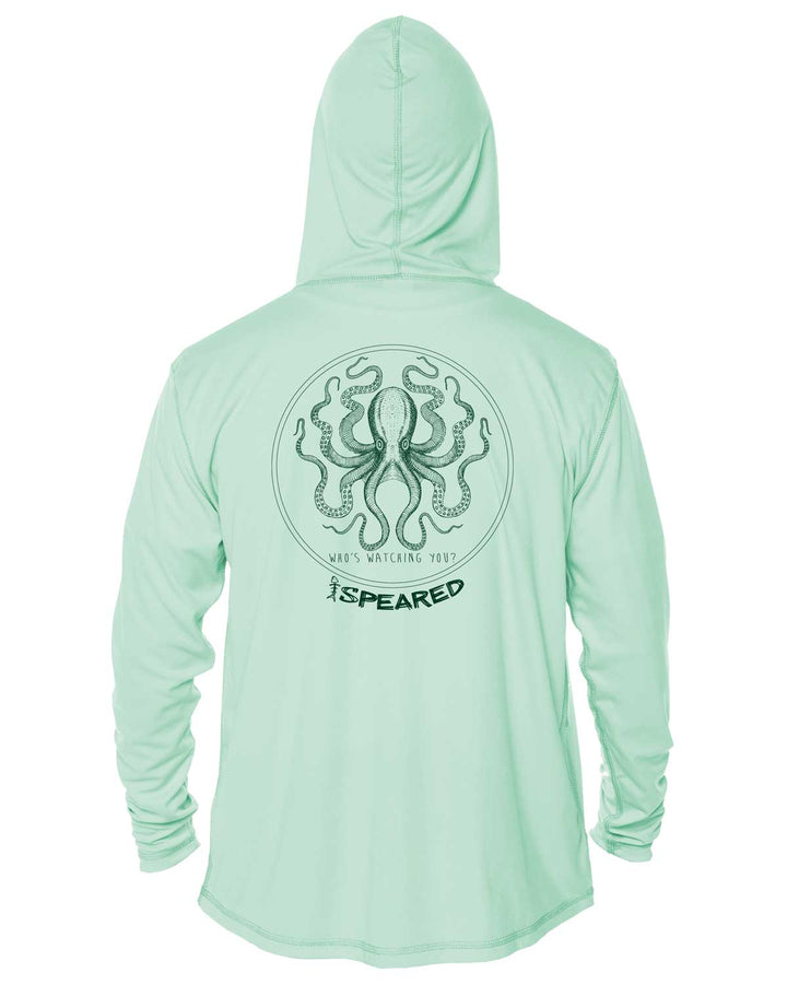 Kraken Spearfishing: UV UPF 50+ Sun Protection Hoodie Up: Seagreen - Back