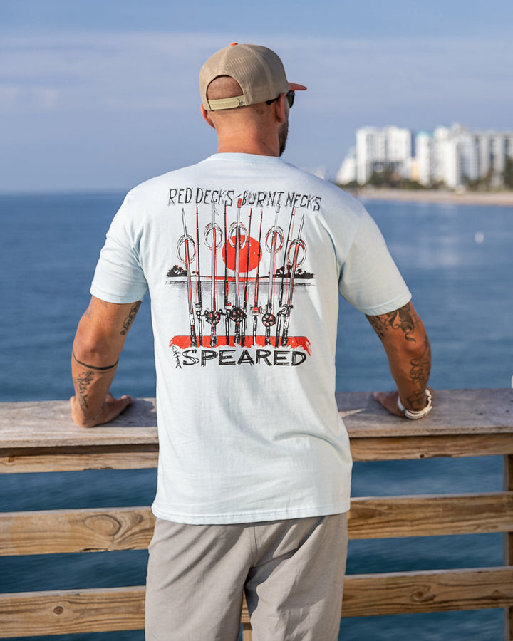 Spearfishing - Red Decks, Burnt Necks Shirt - Blue - Beach