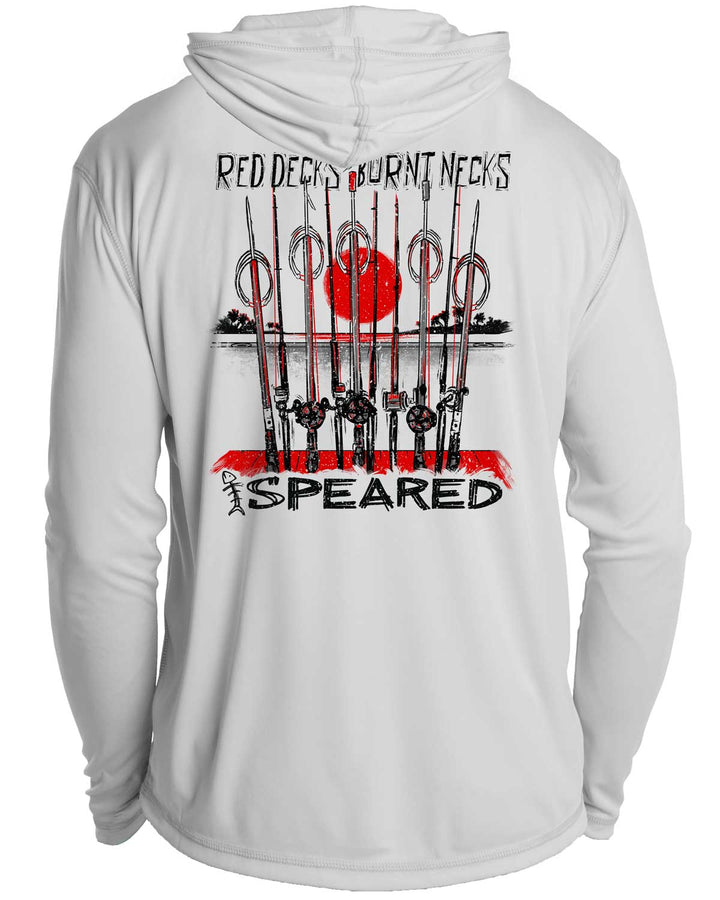 Red Decks Burnt Necks: Spearfishing: UV UPF 50+ Sun Protection Hoodie Down: Gray - Back