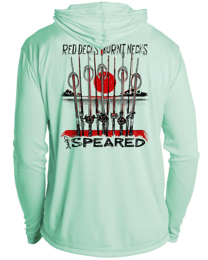 Red Decks Burnt Necks: Spearfishing: UV UPF 50+ Sun Protection Hoodie Down: Seagreen - Back