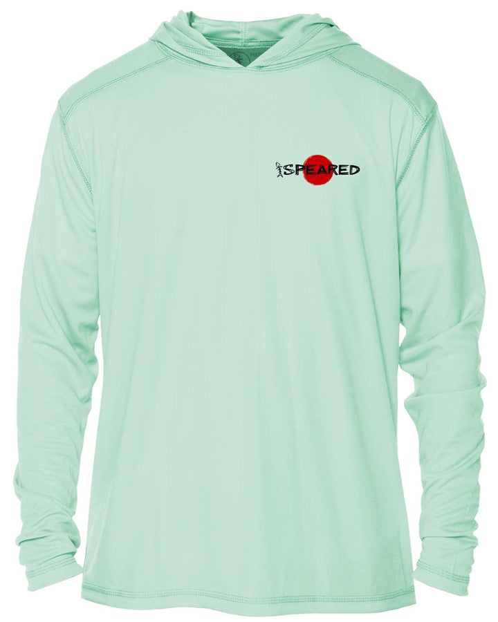 Red Decks Burnt Necks: Spearfishing: UV UPF 50+ Sun Protection Hoodie: Seagreen - Front