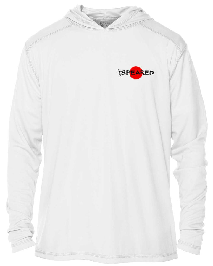 Red Decks Burnt Necks: Spearfishing: UV UPF 50+ Sun Protection Hoodie:  White - Front