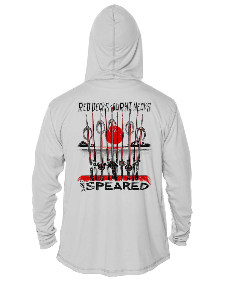 Red Decks Burnt Necks: Spearfishing: UV UPF 50+ Sun Protection Hoodie Up: Gray - Back