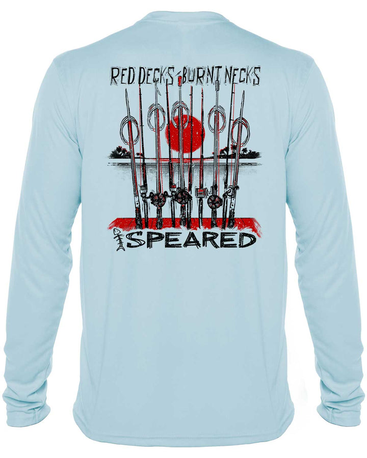 Red Decks Burnt Necks: Spearfishing: UV UPF 50+ Sun Protection Shirt Down: Lt. Blue - Back