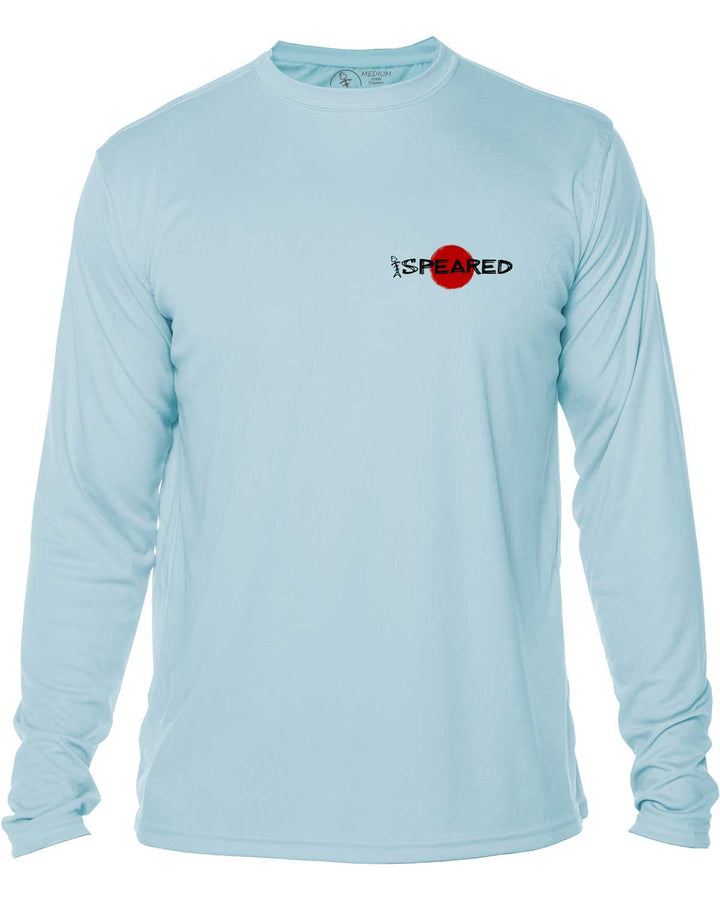 Red Decks Burnt Necks: Spearfishing: UV UPF 50+ Sun Protection Shirt: Lt Blue - Front