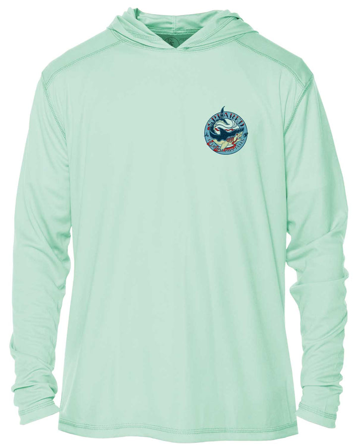 Everyone Pays Taxes Spearfishing: UV UPF 50+ Sun Protection Hoodie: Seagreen - Front