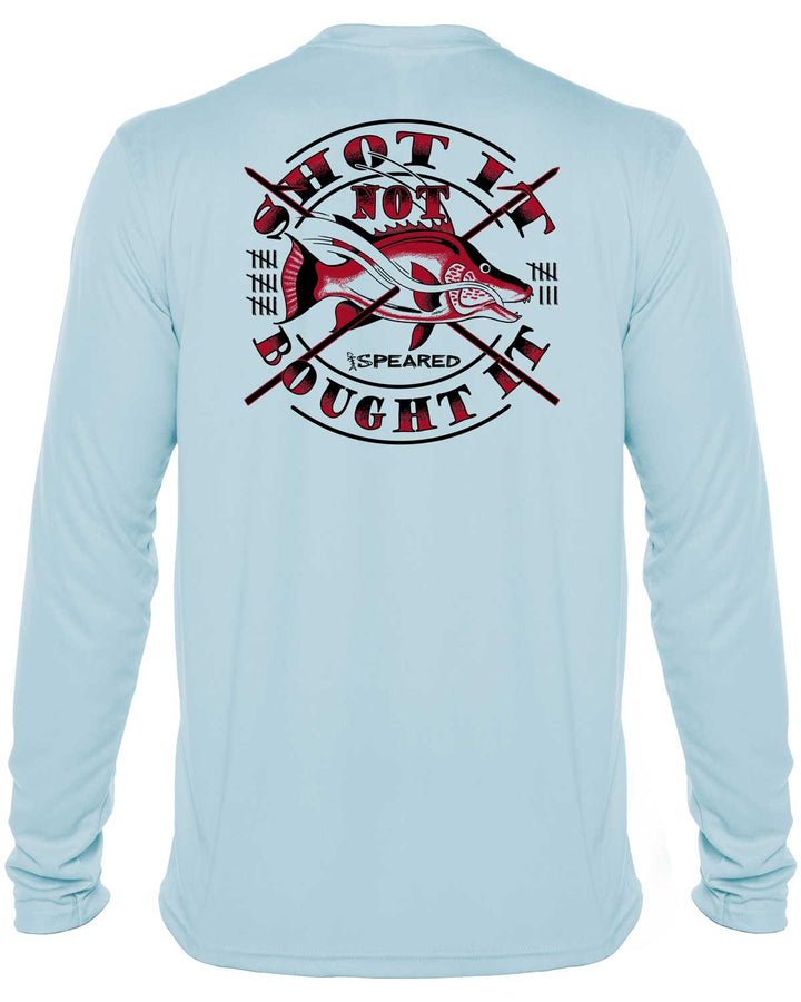 Hogfish: Shot It Not Bought It: UV UPF 50+ Sun Protection Shirt Down: Lt Blue - Back