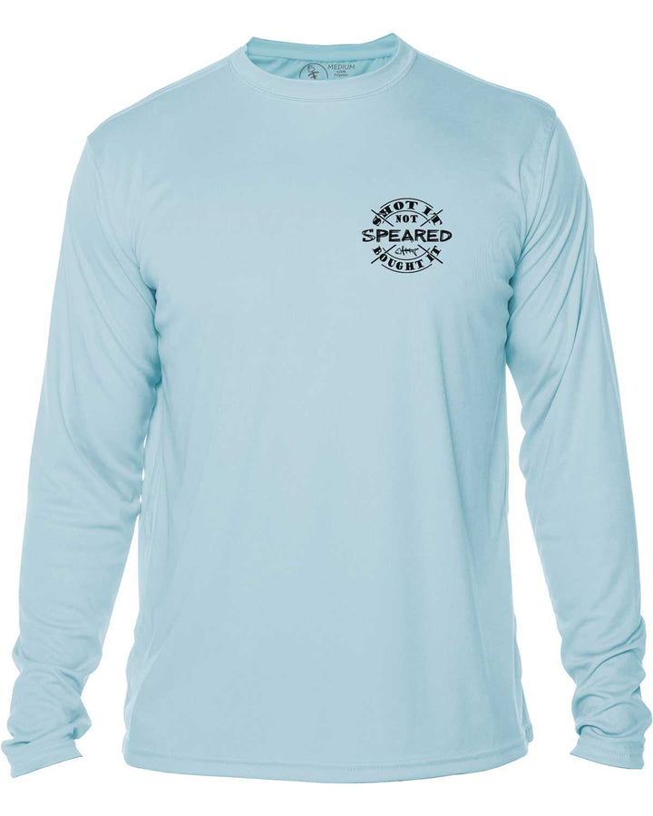 Hogfish: Shot It Not Bought It: UV UPF 50+ Sun Protection Shirt: Lt. Blue - Front