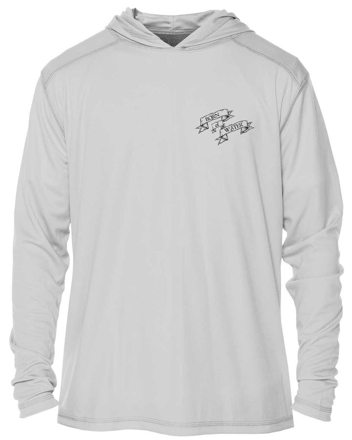 Skull & Spearguns: Spearfishing Shirt: Mens Long Sleeve UV UPF 50+ Protection Hoodie: Gray - Front