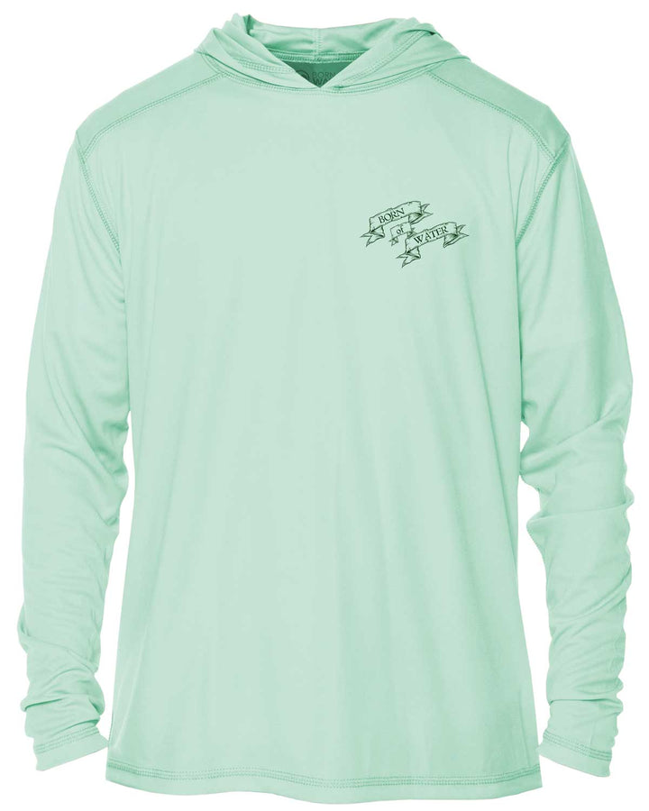 Skull & Spearguns: Spearfishing Shirt: Mens Long Sleeve UV UPF 50+ Protection Hoodie: Seagreen - Front