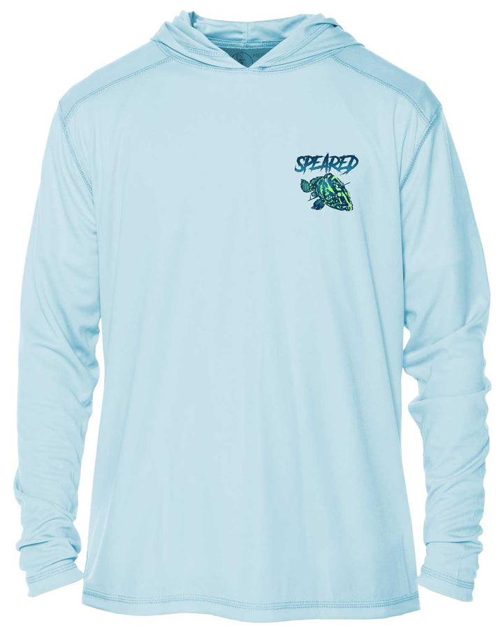 Zombie Grouper Spearfishing: UV UPF 50+ Sun Protection Hoodie: Lt Blue - Front