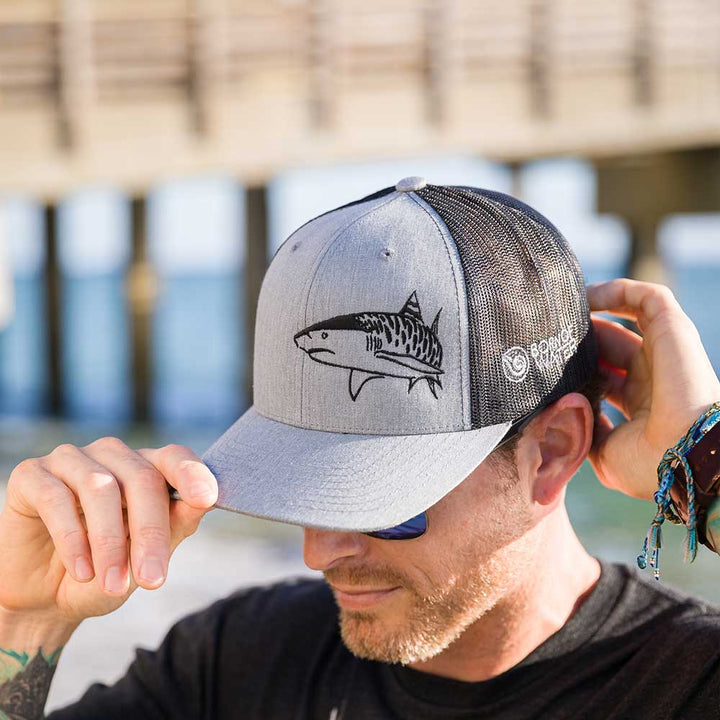 Tiger Shark Scuba Diving Trucker Hat - Gray/Black/Black -Beach Lifestyle