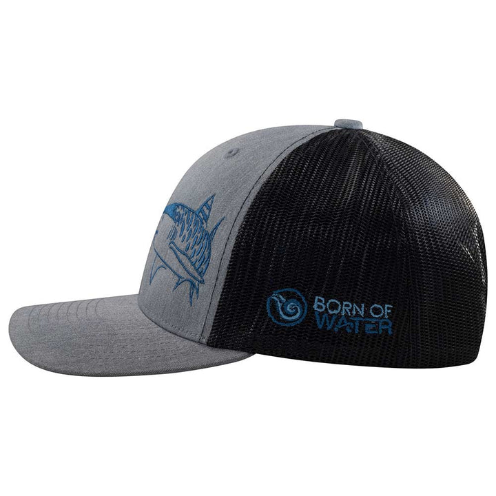 Tiger Shark Scuba Diving Trucker Hat - Heather Gray/White/Navy - Side