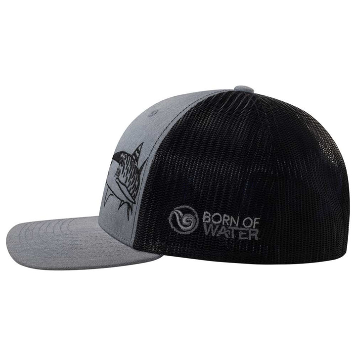 Tiger Shark Scuba Diving Trucker Hat - Heather Gray/White/Black - Side