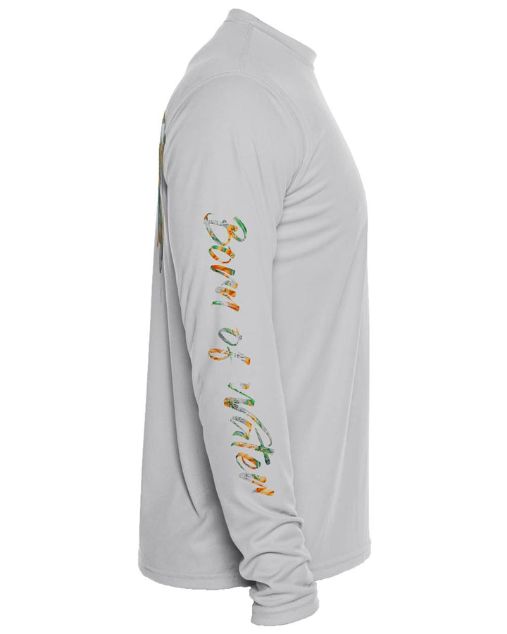 Tropical Hammerhead Shark Long Sleeve UV UPF 50+ Protection T-Shirt: Gray - Side