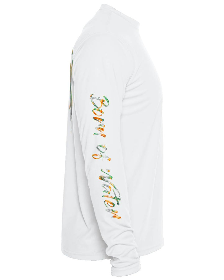 Tropical Hammerhead Shark Long Sleeve UV UPF 50+ Protection T-Shirt: White - Side
