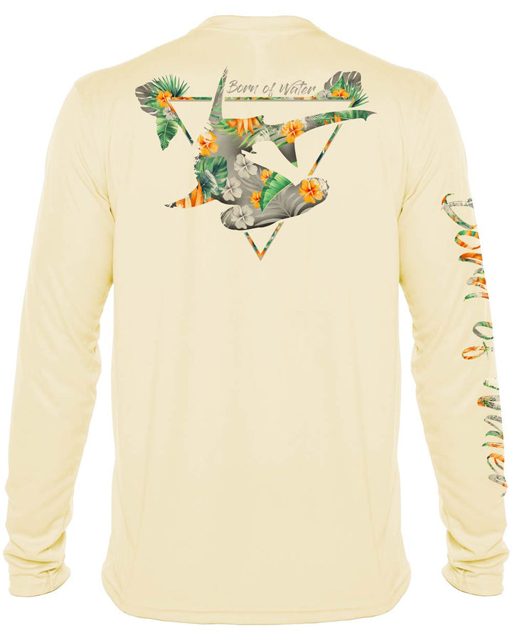 Tropical Hammerhead Shark Scuba Diving UV UPF 50+ Protection Shirt: Yellow - Back